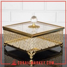 Zeyve Couvercle en Verre Tricoté Carré Grand Sucrier 18x18x15