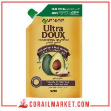 Garnier Ultra Doux Shampoing Nourrissant à l'Huile d'Avocat et au Beurre de Karité Eco Pack 500 ml