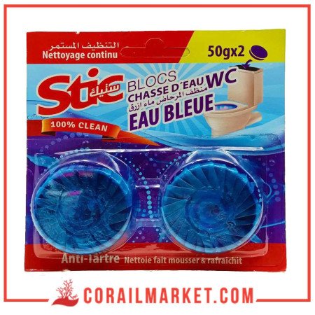 STIC blocs chasse d'eau wc eau bleu 2×50 g